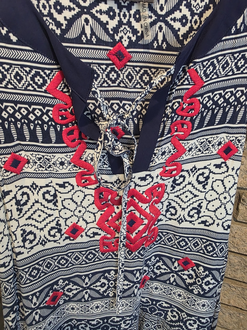 THML Navy Blue White Dress with Pink Embroidery - Picture 4 of 6
